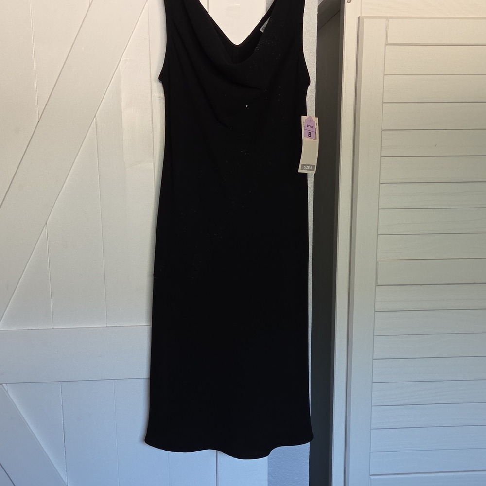 Dressbarn‎ Black Beaded Sequin Sleeveless Sheath Dress Cowl Neck Size 8